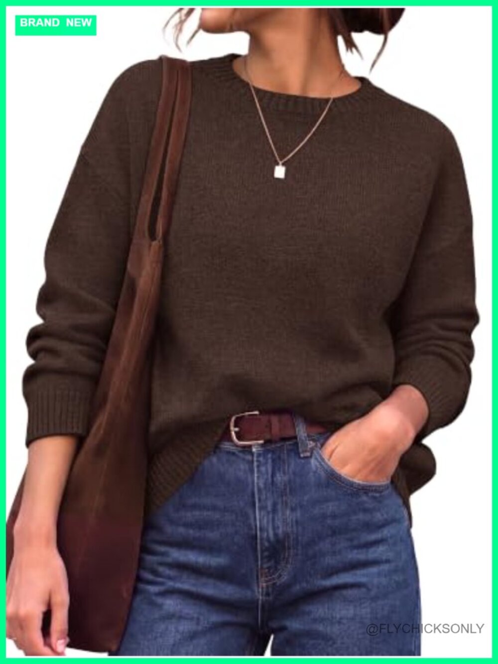 Oversized Crewneck Pullover Sweater Ribbed Loose Fit Casual Winter